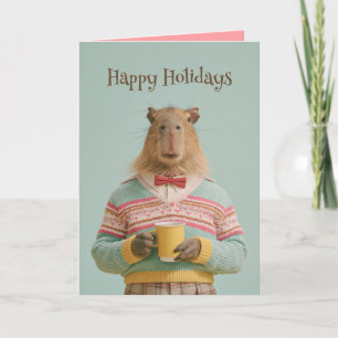 Gezellige Capybara Met een Warme Drank Kaart