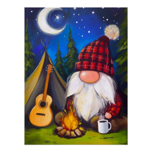 Gezellige Christmas Gnome Camper Gitarist Perfect Poster (Voorkant)
