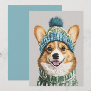 Gezellige Corgi in Winterkleding Kaart