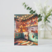 Gezellige Cottage Kitsch Retro Kerstmis Briefkaart (Staand voorkant)