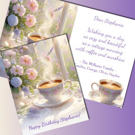 Gezellige Cottage Koffie & Wildflowers Verjaardag Kaart