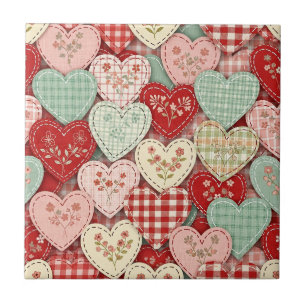 Gezellige Cottage Patchwork Hart Geruite Ontwerp Tegeltje