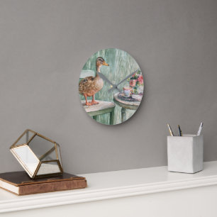Gezellige Cottagecore Eend en Theekop Wandklok Ronde Klok
