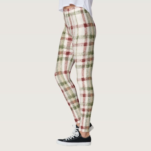 Gezellige Crème Groen Rode Strepen Leggings (Links)