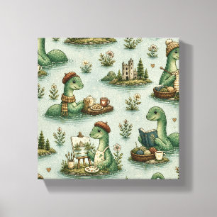 Gezellige Cryptiden Nessie Loch Ness Monster hobby Canvas Afdruk