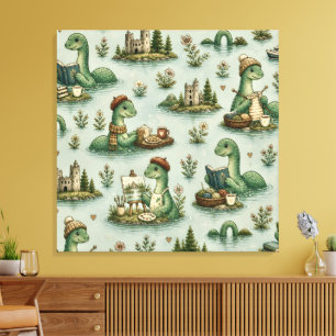 Gezellige Cryptiden Nessie Loch Ness Monster hobby Canvas Afdruk