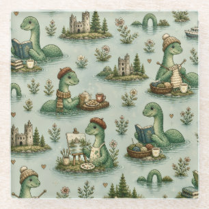 Gezellige Cryptiden Nessie Loch Ness Monster hobby Glazen Onderzetter