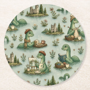 Gezellige Cryptiden Nessie Loch Ness Monster hobby Ronde Kartonnen Onderzetter