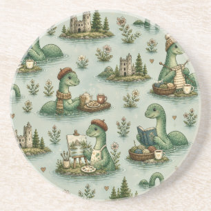 Gezellige Cryptiden Nessie Loch Ness Monster hobby Zandsteen Onderzetter