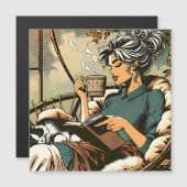 Gezellige dame lezen met koffie en kat (Voorkant / Achterkant)