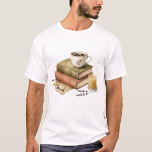Gezellige donkere academische boeken met koffiekaa t-shirt