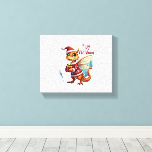 Gezellige Dragonfly Kerstmis Canvas Afdruk (Insitu (Houten vloer))