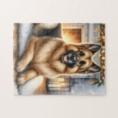 Gezellige Duitse Herder Hond Vakantie Kerstmis Legpuzzel (Horizontaal)