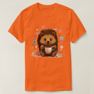 Gezellige egel met koffie - Schattigee herfstkunst T-shirt