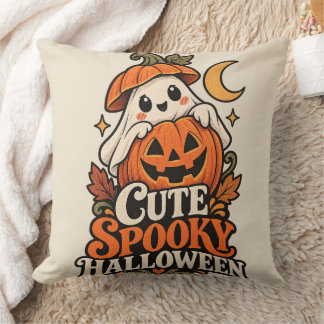 Gezellige enge Halloween geest pompoen vintage kun Kussen