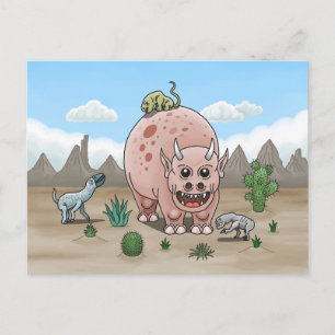 Gezellige Fantasy Dinosauriërs in de Woestijn Briefkaart