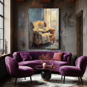 Gezellige fauteuil met boek bij raam – Impressioni Poster