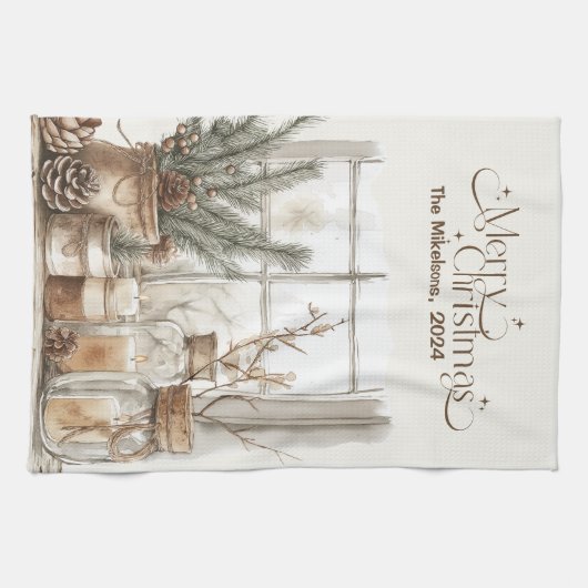 Gezellige feestelijke rustieke kerst theedoek (Horizontaal)