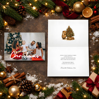 Gezellige Foto Kerstmis Capybara Retro Kerstboom Kaart