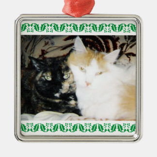 Gezellige foto Twee katten Green Holly Border Metalen Ornament