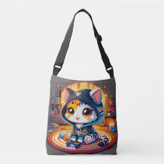 Gezellige gamer kat in een hoodie crossbody tas
