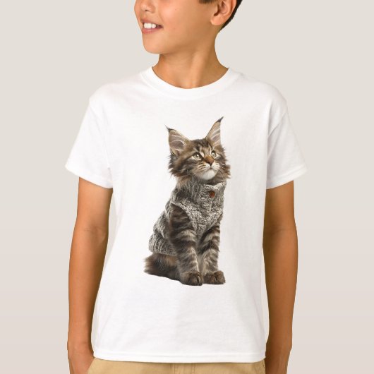 Gezellige Gebreide Maine Coon Kitten Kinderen T-shirt (Voorkant)