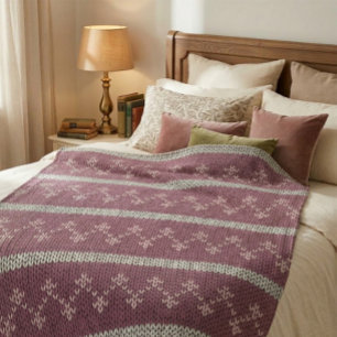 Gezellige Gebreide Patroon Dekensprei in Burgundyr Fleece Deken