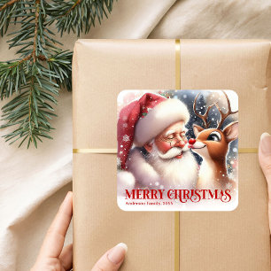 Gezellige gepersonaliseerde Kerstman en Rudolph wi Vierkante Sticker