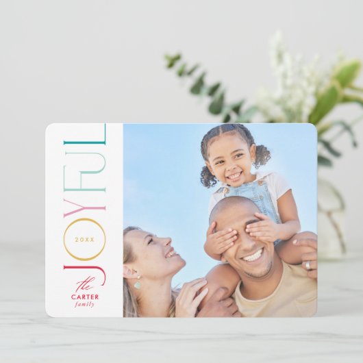 GEZELLIGE GEZINSFOTO moderne elegante icoon kleurr Feestdagenkaart (Staand voorkant)