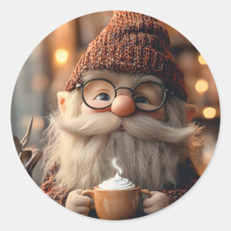 Gezellige Gnome Genieten van een kopje hete cacao Ronde Sticker