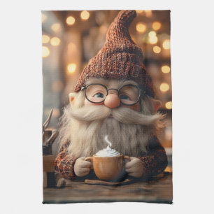 Gezellige Gnome Genieten van een kopje hete cacao Theedoek