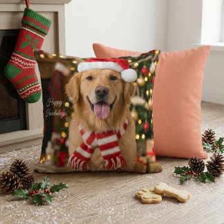 Gezellige Goud Retriever Kerst Klauwafdruk Ontwerp Kussen