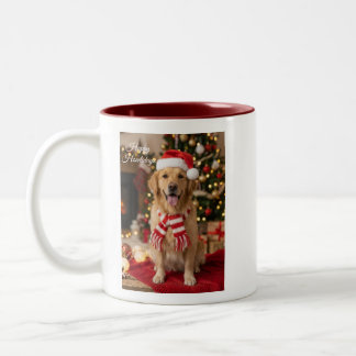 Gezellige Goud Retriever Kerstman Hoed Kerstmis Tweekleurige Koffiemok