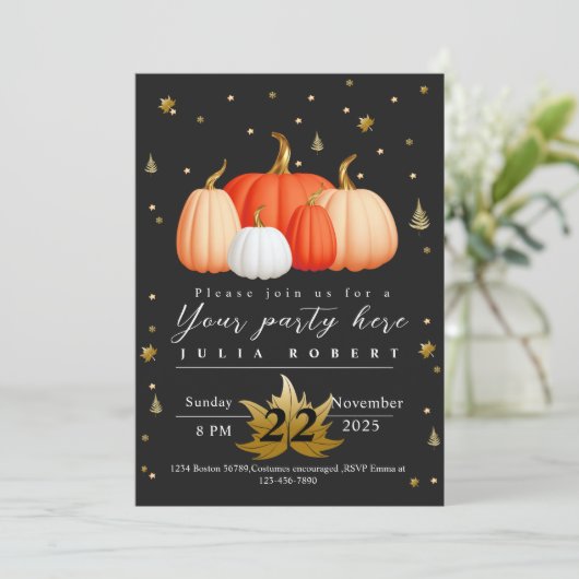 Gezellige gouden glitter herfst herfst oranje pomp kaart (Staand voorkant)