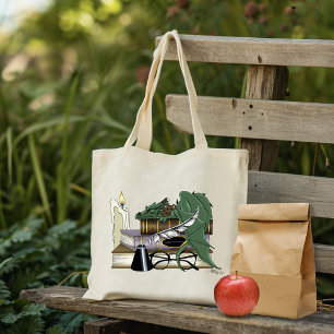 Gezellige Groene Whimsical Slaande Draak Boekenlie Tote Bag