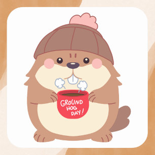 Gezellige Groundhog Day koffie Vierkante Sticker