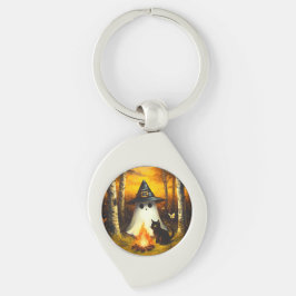 Gezellige Halloween Ghost & Black Cat Kampvuur Kun Sleutelhanger