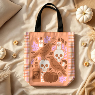 Gezellige Halloween Moderne Folk Art Pastel Plaid Draagtas
