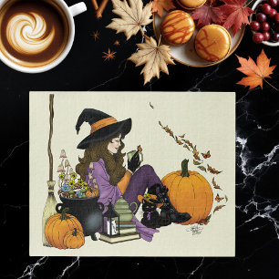 Gezellige heks vibes Halloween pompoenen Paarse Legpuzzel
