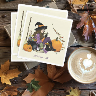Gezellige heks vibes Halloween pompoenen Paarse Servet