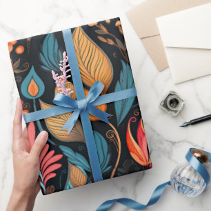 Gezellige herfst bloemenprint digitale volkskunst cadeaupapier