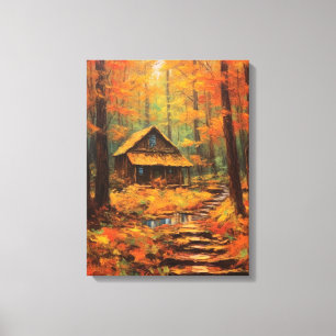 Gezellige herfst Cabin Retreat Fine Art Canvas Afdruk