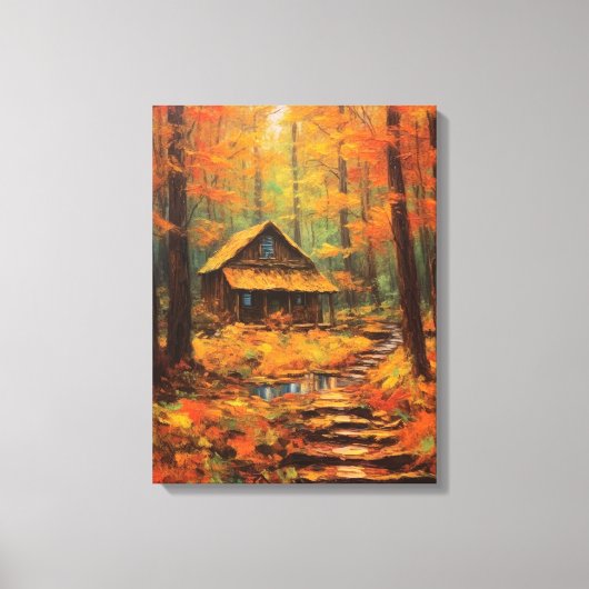 Gezellige herfst Cabin Retreat Fine Art Canvas Afdruk (Voorkant)