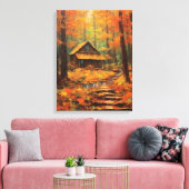 Gezellige herfst Cabin Retreat Fine Art Canvas Afdruk (Insitu (Woonkamer))