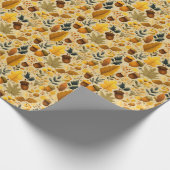 Gezellige herfst eikels & bladeren in geel, bruin cadeaupapier (Hoek)