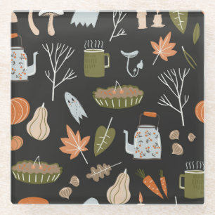 Gezellige Herfst Elements: Warme Patroon. Glazen Onderzetter
