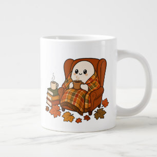 Gezellige herfst geest met koffie Kawaii lezen i Extra Grote Beker