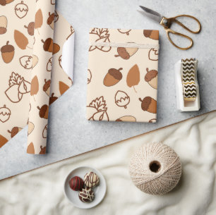 Gezellige Herfst Hazelnootblad Naadloos inpakpapie Cadeaupapier