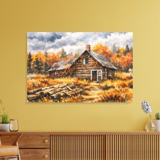 Gezellige herfst hut landschap muurkunst canvas afdruk