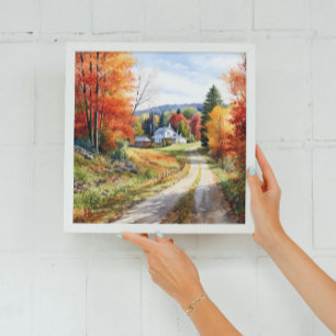 Gezellige Herfst in Vermont Village Waterverf Art Poster